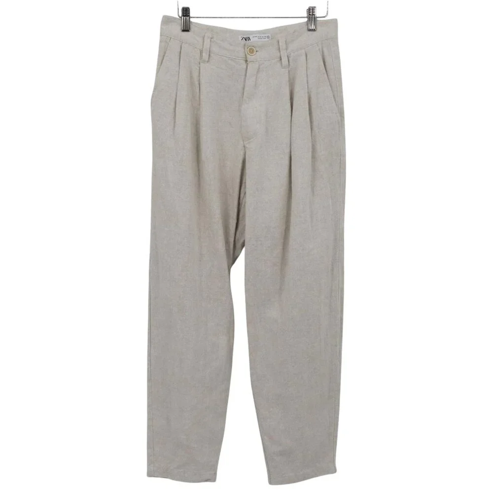 Zara Linen Cropped Pants Women 29 Ivory Travel Vacation Preppy Boho Beach Resort